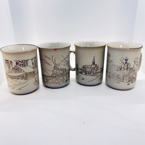 Set of 4 Vintage Collection Manoir Stoneware Canadiana Mugs - Picture 1 of 9